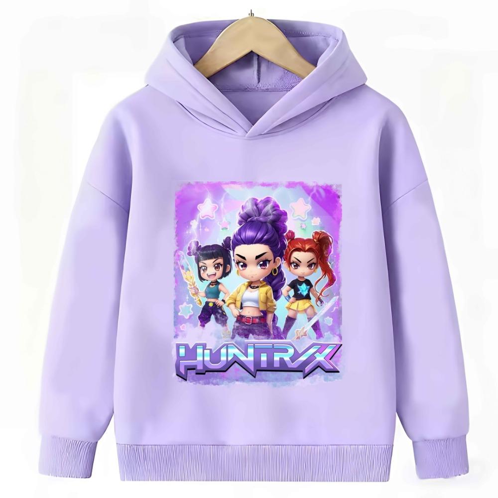 Purple Sweatshirt KPop Demon Hunter Rumi Derpy Cartoon Warm and Thick, Fashionable Casual Top Printed Hoodie for Boys and Girls