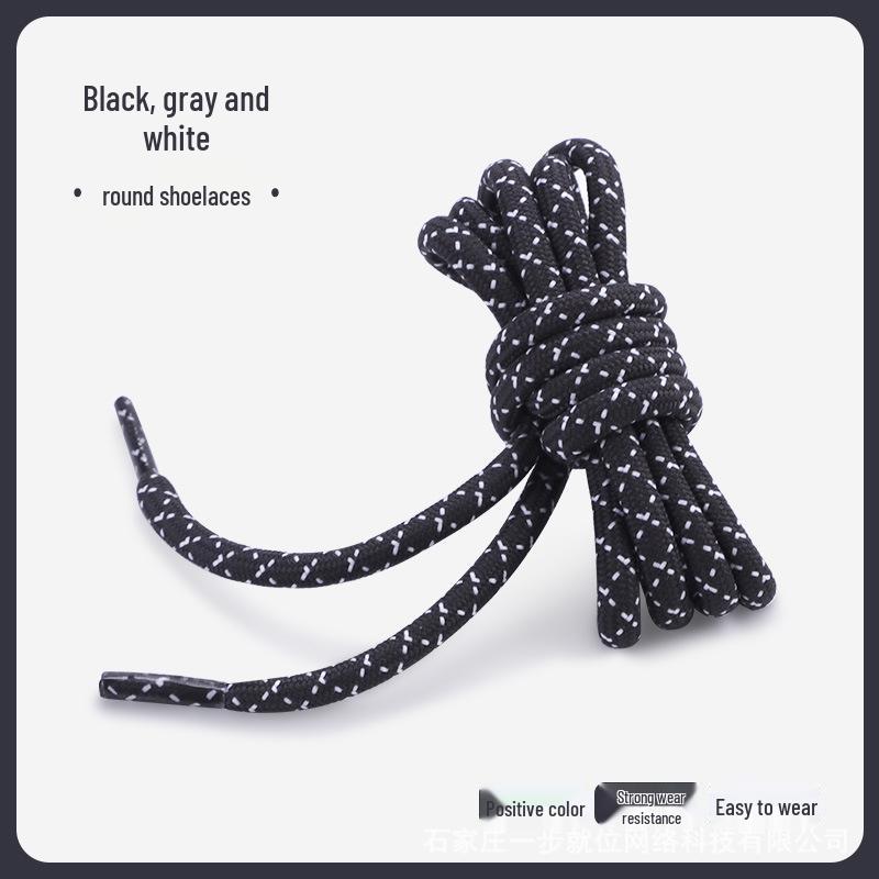 Black & White Diagonal Dot Thick Round Shoe Laces for Hiking/Running