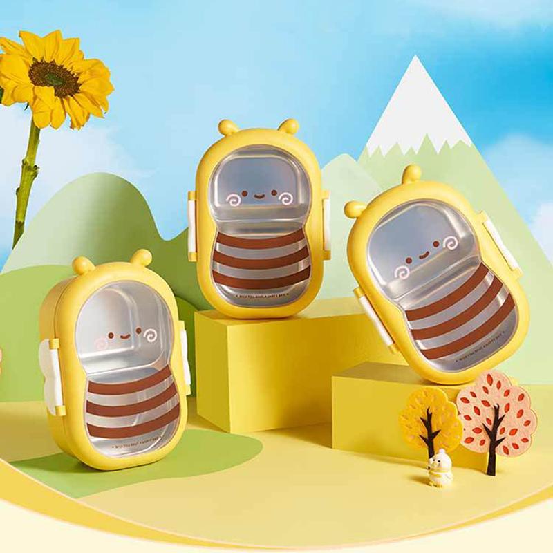 Lunch Box Cute Bee Shape Bento Box Leak-Proof Double Compartment Outdoor Camping Picnic Food