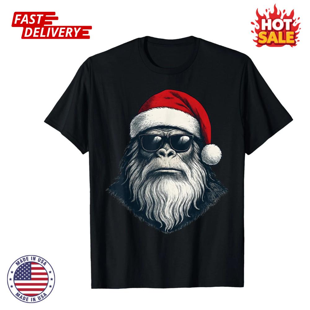 Bigfoot Face Sunglasses Santa Christmas Funny Xmas Sasquatch T-Shirt UNISEX Tee