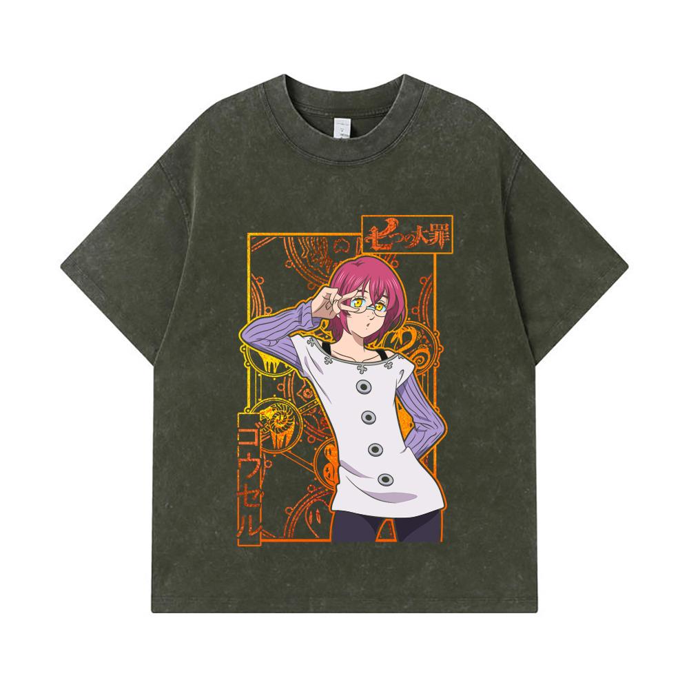 275 GSM Washed T-shirts 100% Cotton Seven Deadly Sins V11 Gowther Print Unisex Heavy Cotton T Shirt