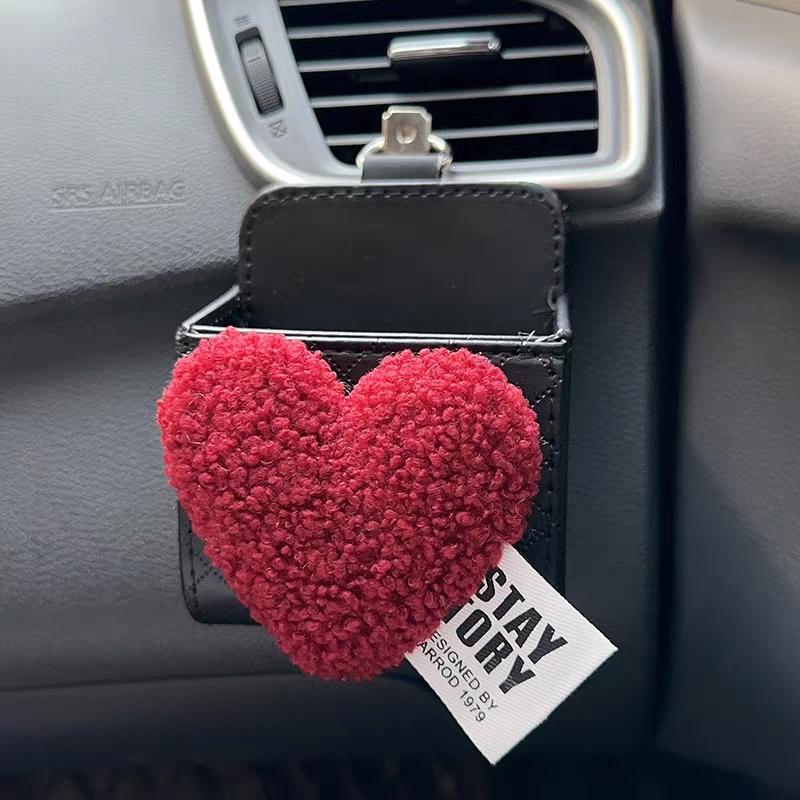 Милая Ретро Красные Сердечки Сумка для Хранения в Автомобиле Подвесной Кожаный Органайзер Коробка Держатель для Очков Телефона Аксессуары для Интерьера Автомобиля