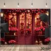 2D Red Rose Door Romantic Backdrop Valentine's Day Couple Photoshoot Background