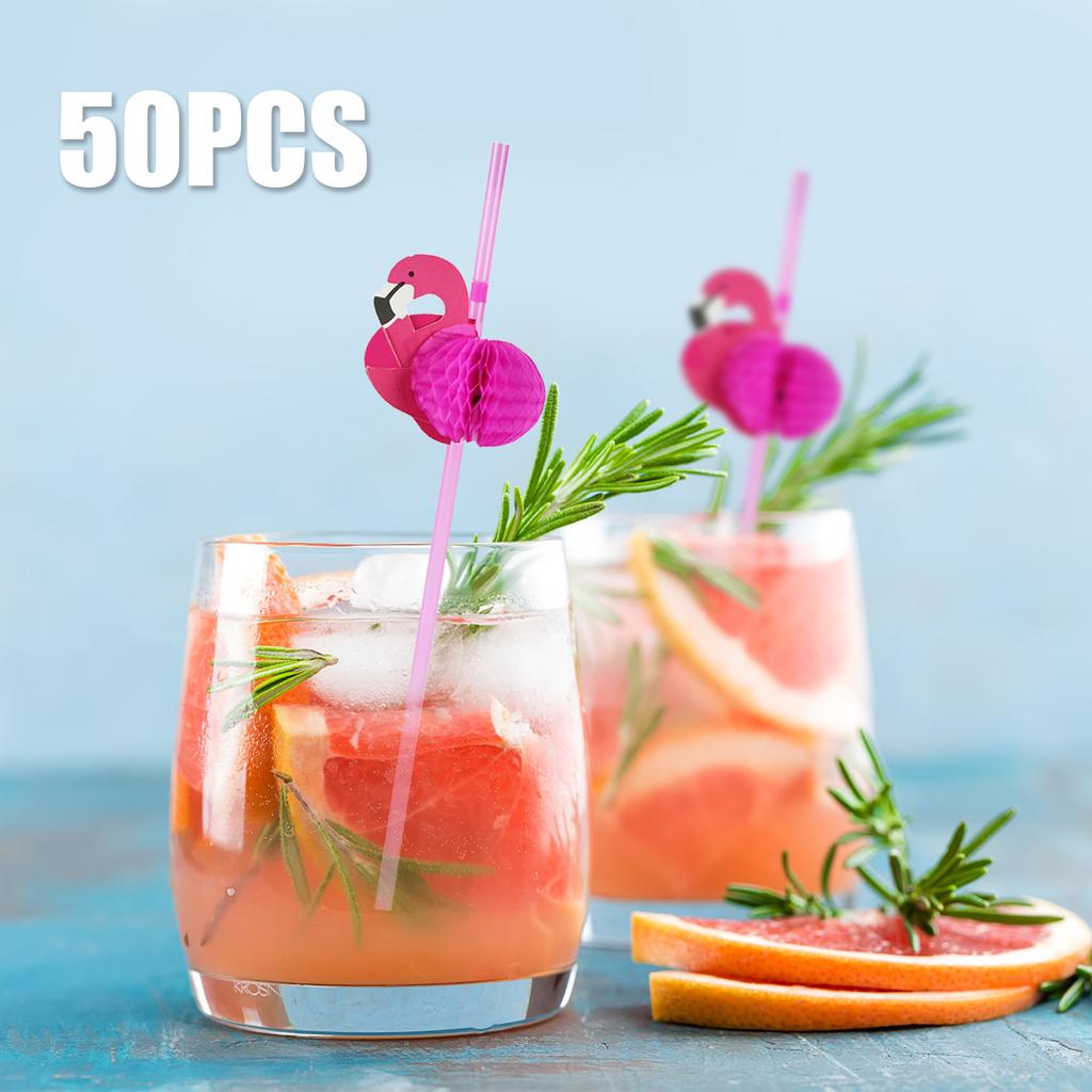 50 Pcs Paper Drinking Straw 3D Fruit Paper Straws Pineapple Flamingo Design Striped Paper Straw Eco Friendly Recyclable Straw