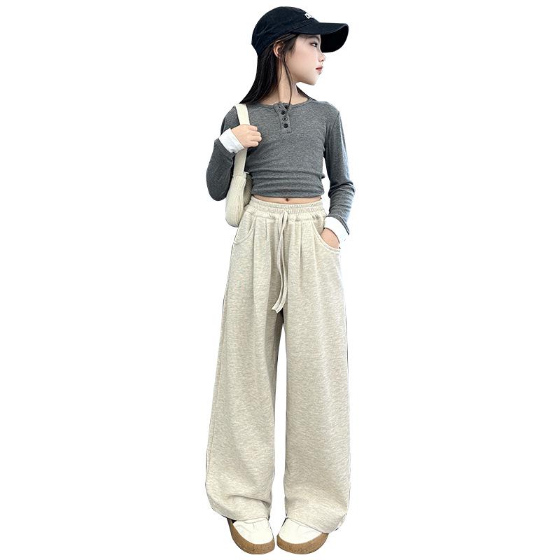 2025 New Style Girls' Wide-Leg Sweatpants for Spring & Autumn - Fashionable for Middle & Large Children, Junior High Students