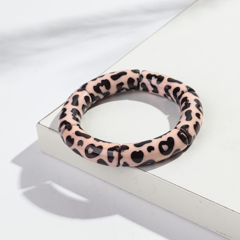 Colorful Leopard Bamboo Tube Acrylic Bracelets for Women Men Vintage Elastic Chunky Curved Resin Bangle Stackable Jewelry Gifts