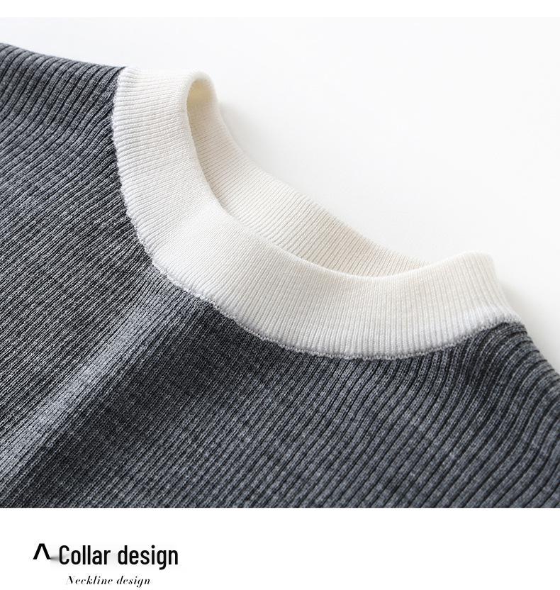 Women's Color-Block Knit Sweater, Long Sleeves, Fine-Spun Wool, French Style, Warm Base Layer for 2025 Autumn/Winter