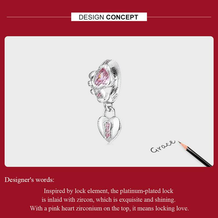 BAMOER Стерлингового Серебра 925 пробы Любовь Замок Подвески для Женщин Оригинальный Браслет Изящные Ювелирные Изделия Подарок на День Святого Валентина
