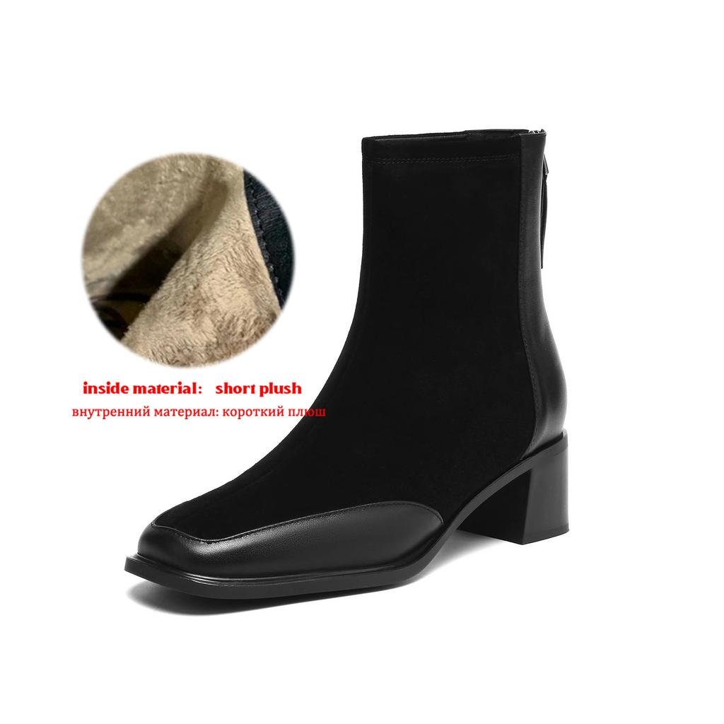 Krazing Pot Cow Suede Nubuck Autumn Winter Shoes Thick Heels Size 42 Square Toe Zipper Vintage Ankle Boots