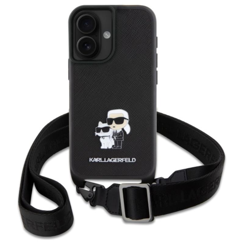 Karl Lagerfeld Saffiano Karl & Choupette Metal Pin Cbdy Strap - Etui Iphone 16 (Czarny)