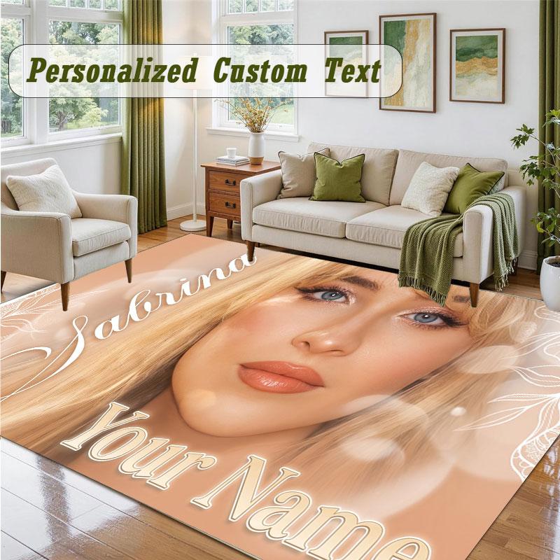 Crystal Velvet Square Rug Custom NameSabrina Carpenter Pattern Non Slip Home Floor Decor Rug