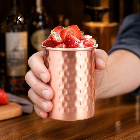 Long-lasting Stainless Steel Cup Hammered Cup, with Stable Base, Durable Wine Reusable Drinking Glass, Easy Care Copper Finish Unique Handcrafted