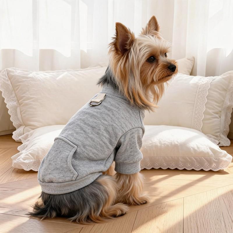 Plain Cotton Blend Dog Hoodie With Front Pocket Casual Pet Sweatshirt Small Breeds