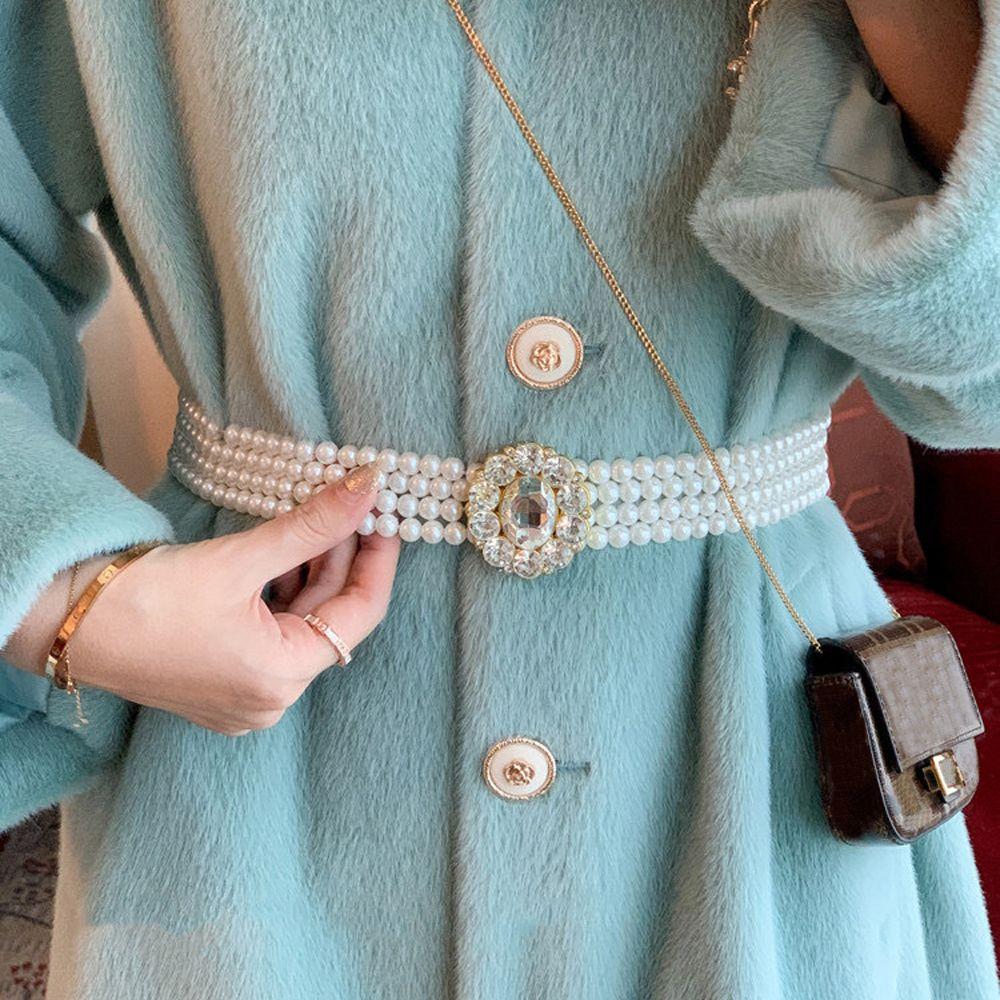 Elastic Metal Buckle Flower For Girls Dress Decoration Faux Pearl Korean Belt Women Waistband