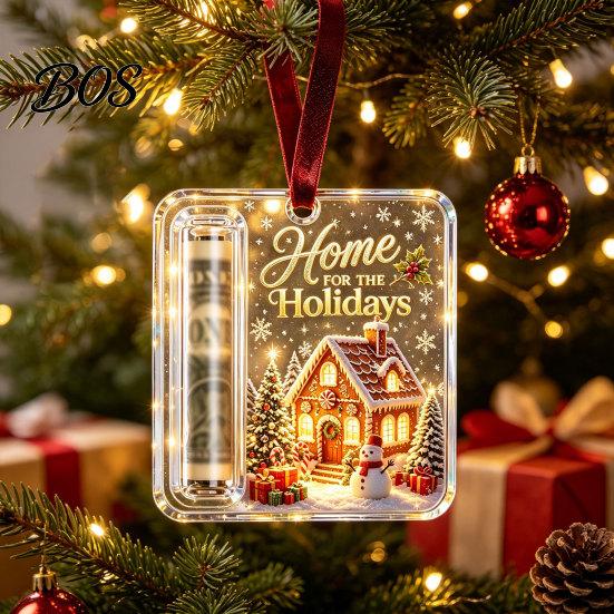 Festive Cash Storage Pendant Retro Christmas Holder Pendant, Money Tree Decoration, Transparent Acrylic Unique Ornament Holiday Hanging with Card Slot