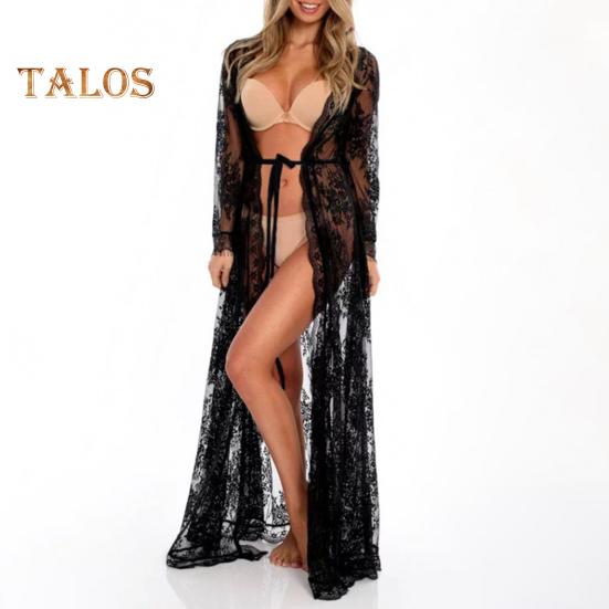 Бикини-кардиган с длинным рукавом, шнуровка, открытое кружевное платье спереди, сексуальная блузка для отпуска, пляж, бассейн, горячий источник, накидка