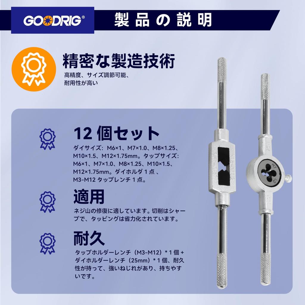 GOODRIG 12-Piece Tap and Die Set with Storage Case for Thread Repair