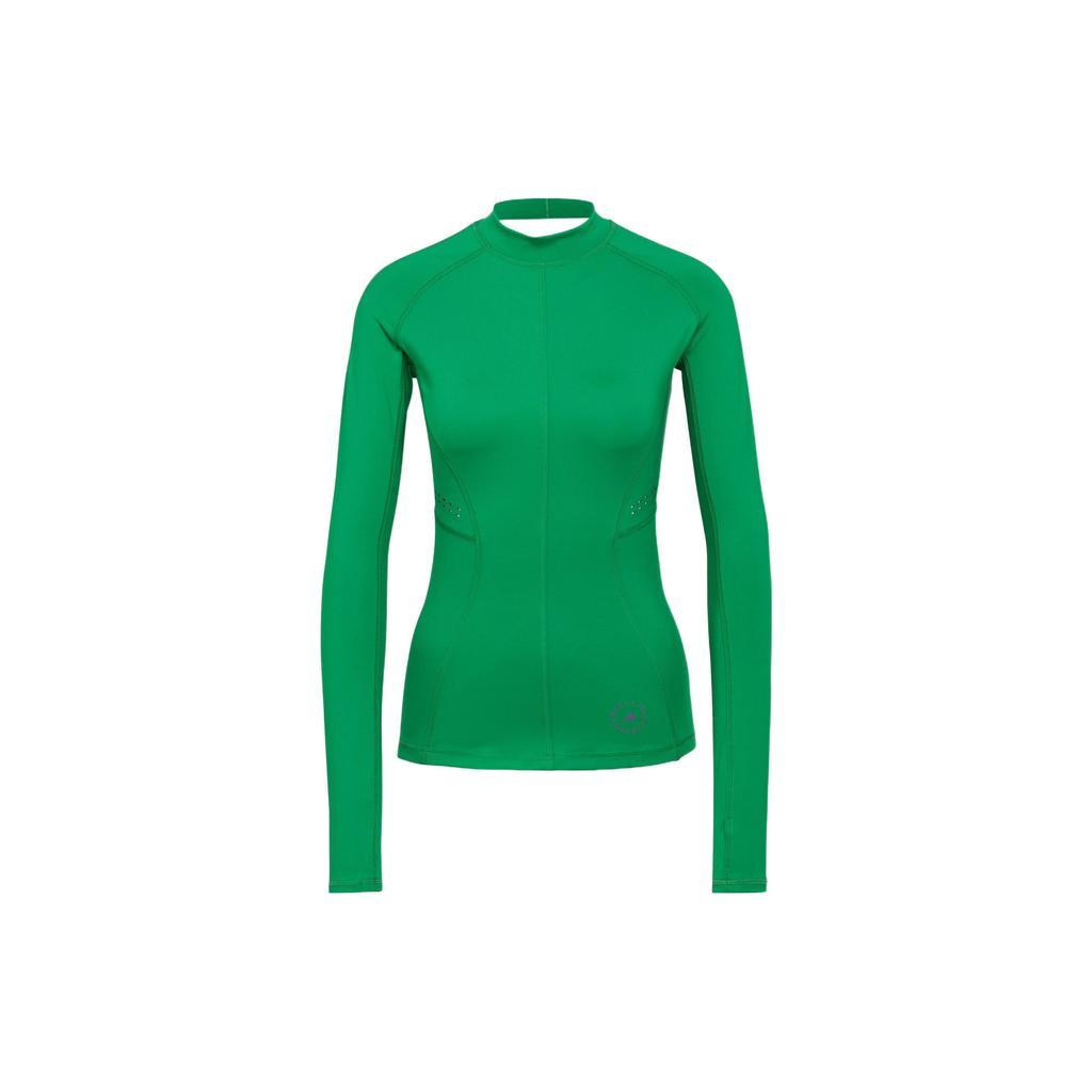 Adidas X Stella McCartney Collaboration Letter Print Thumb Hole Round Neck Long Sleeve T-Shirt Women Tops Green HI6035