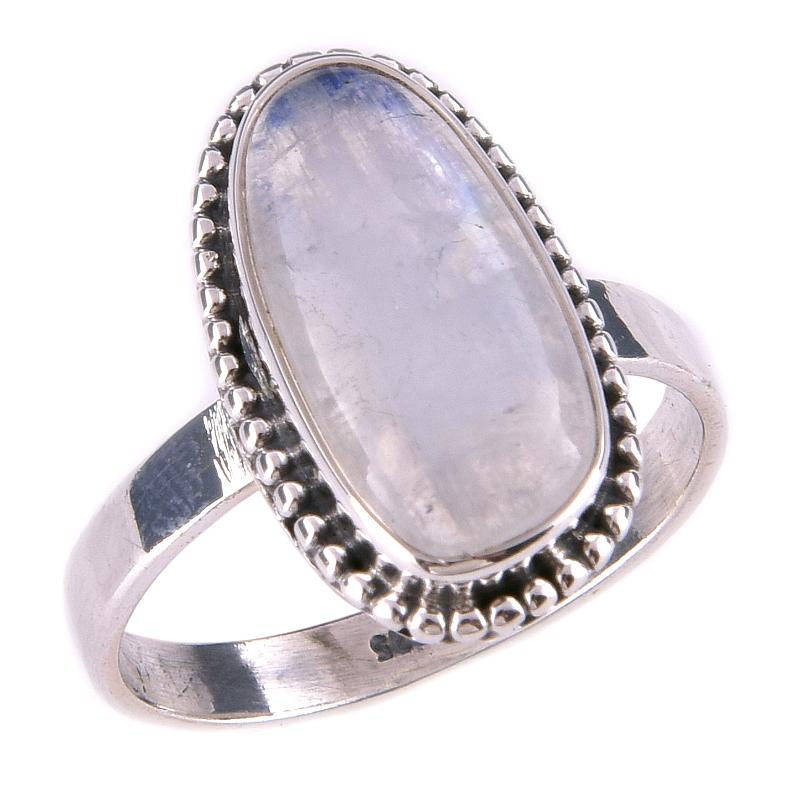 Натуральный Радужный Лунный Камень Драгоценный Камень Ручной Работы Серебро 925 пробы Кольцо S.10 D7Z56