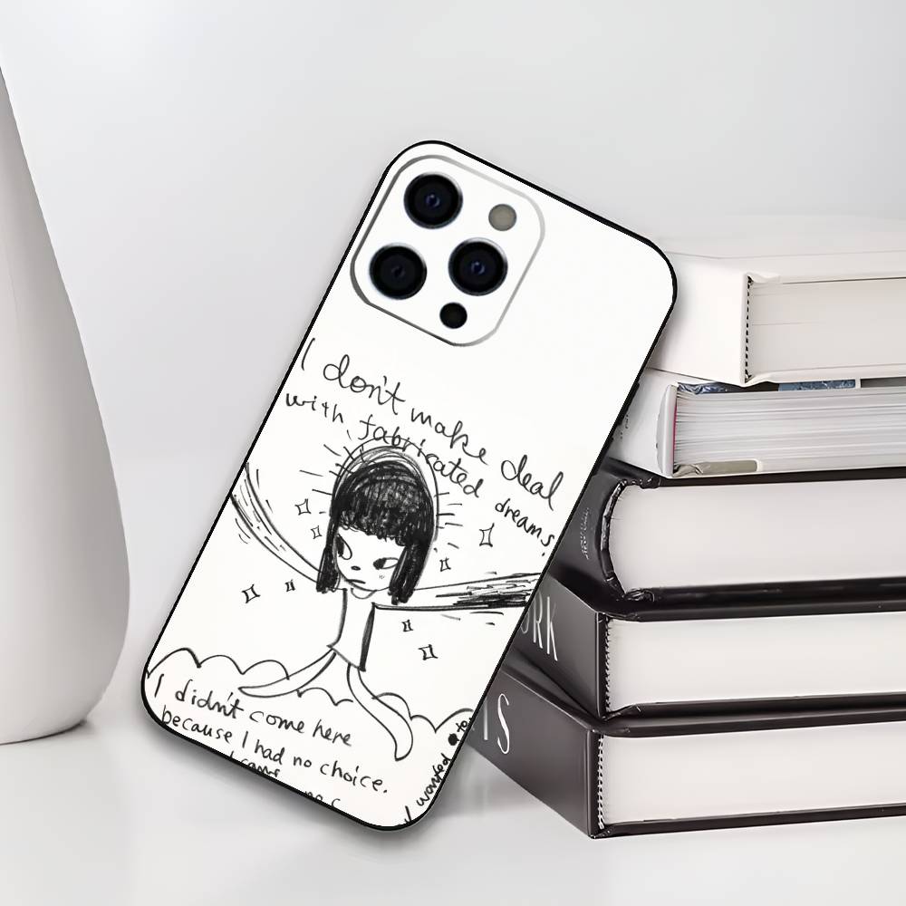 Японское искусство Y-Yoshitomo N-Nara Чехол для телефона Для iPhone 17,16,15,14,13,12,11 Plus,Pro Max,XS,Мягкий черный чехол