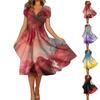 Women's Fashion And All-match Summer Temperament V-neck Printed Short-sleeved Dress