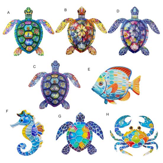 Metal Sea Animal Wall Decoration Colorful Turtle Fish Seahorse Crab
