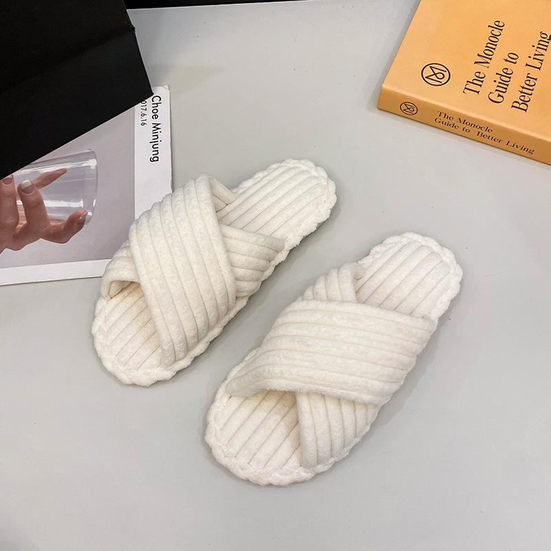 2024 зимние женские повседневные домашние тапочки вельветовые пушистые туфли тапочки с перекрестным дизайном женские мягкие теплые плюшевые тапочки