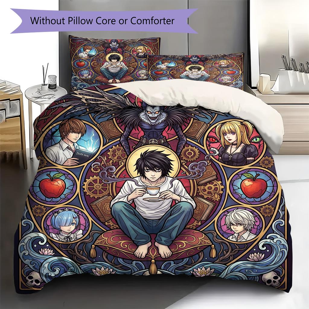Death Note Pattern Bedding Quilt Set Quilt Cover Pillowcase Home Decoration Birthday Gift (1 * duvet cover + 2 * pillowcase, without core)