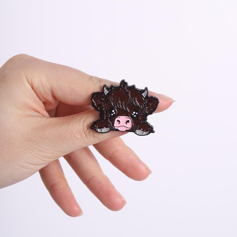 Xiaomi Cartoon Highland Cow Enamel Pin Cute Fluffy Long Brown Hair Cow Brooch Clothes Lapel Hat Badge Animal Jewelry Gift for Friends