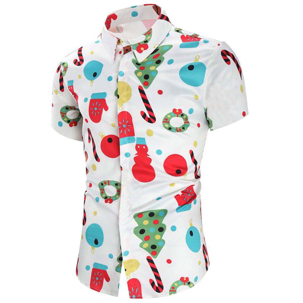 Men Casual Snowflakes Christmas Deer Printed Christmas Shirt Top Blouse