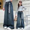 Autumn 2025 Girls' Wide-Leg Jeans – Casual Long Pants for Younger and Older Kids, Perfect for Spring and Autumn.