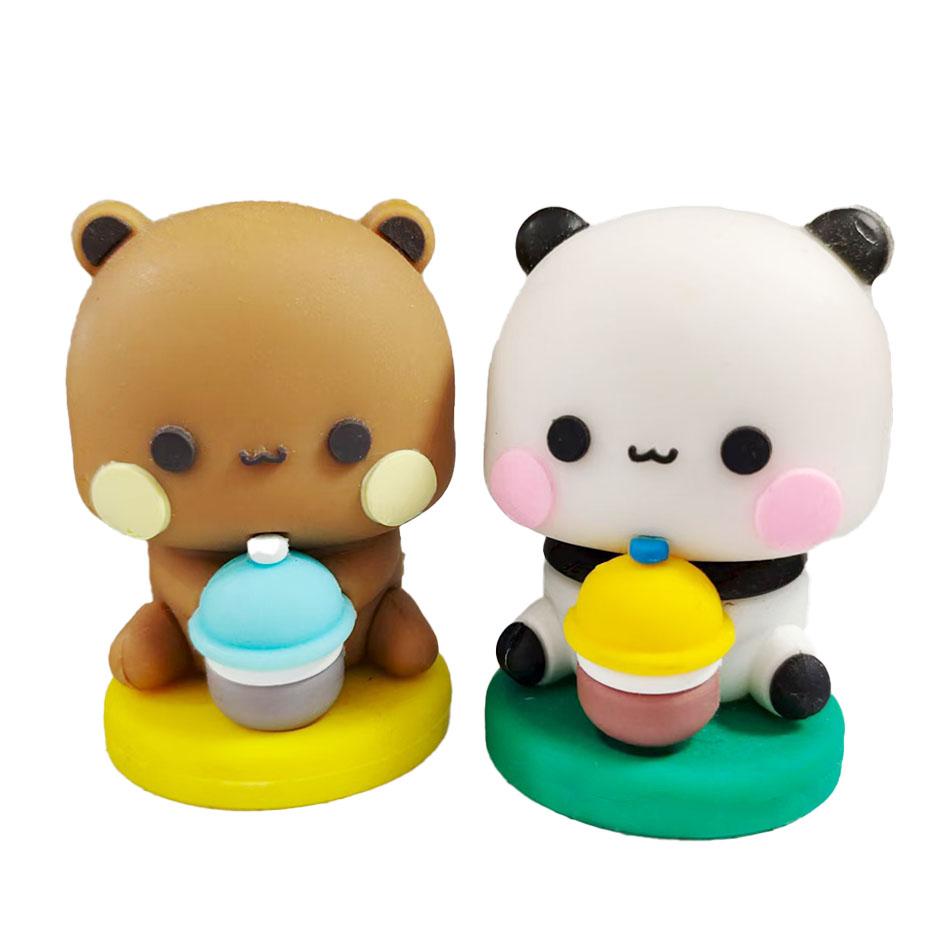 Cute Kawaii Bubu & Dudu Panda Bear Figure Cartoon Exciting Bear Miniatures Collectible Animal Toy Doll Ornament Home Derocation