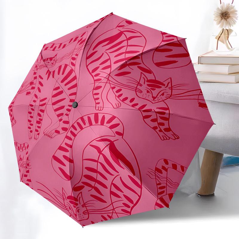 1pc Pink Cat Pattern Automatic Open/Close Umbrella, Windproof, Folding Compact Umbrella with Lightweight Design for Women/Men153