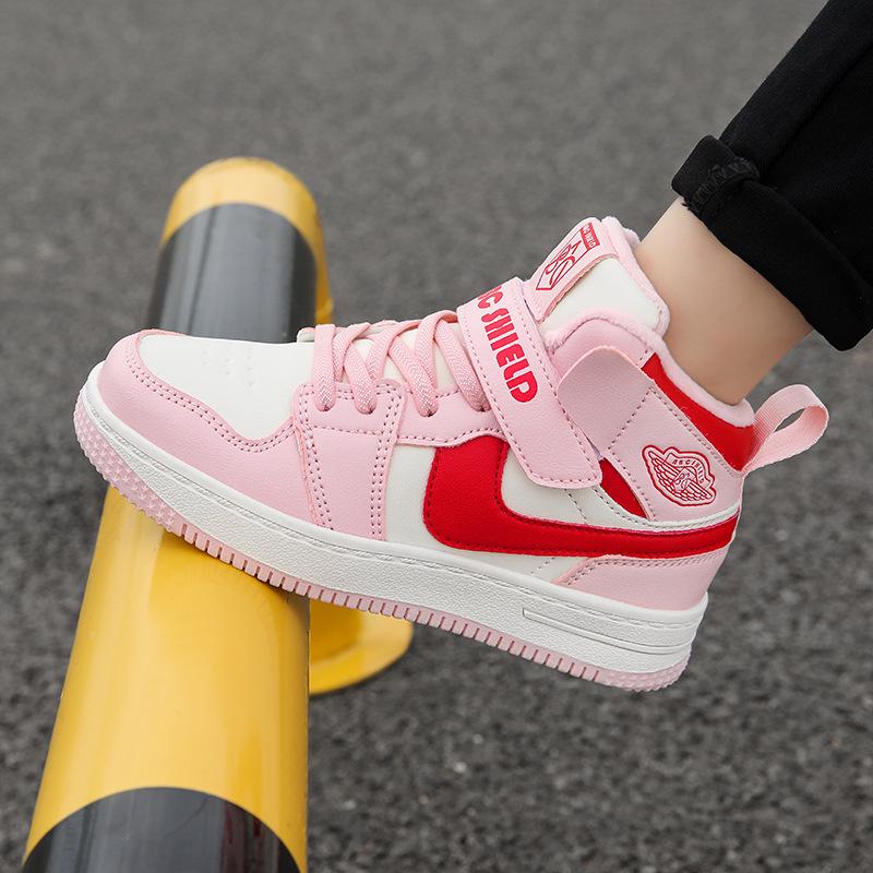 Зимние высокие спортивные кроссовки для девочек 2025, с бархатной подкладкой для тепла, двухслойный хлопок, для детей среднего и старшего возраста.