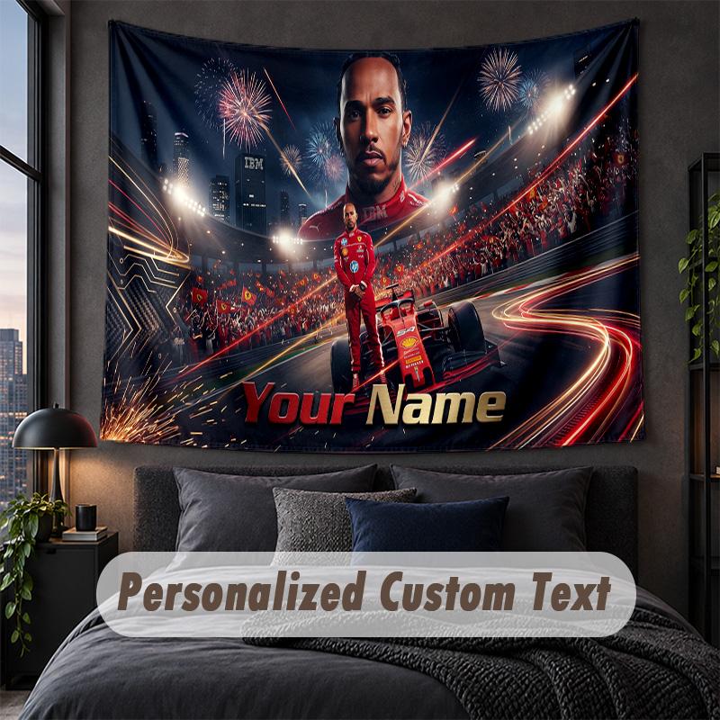 Custom Name Text Tapestry,Lewis Hamilton Decorative Wall Hanging, Background Tapestry For Home Bedroom