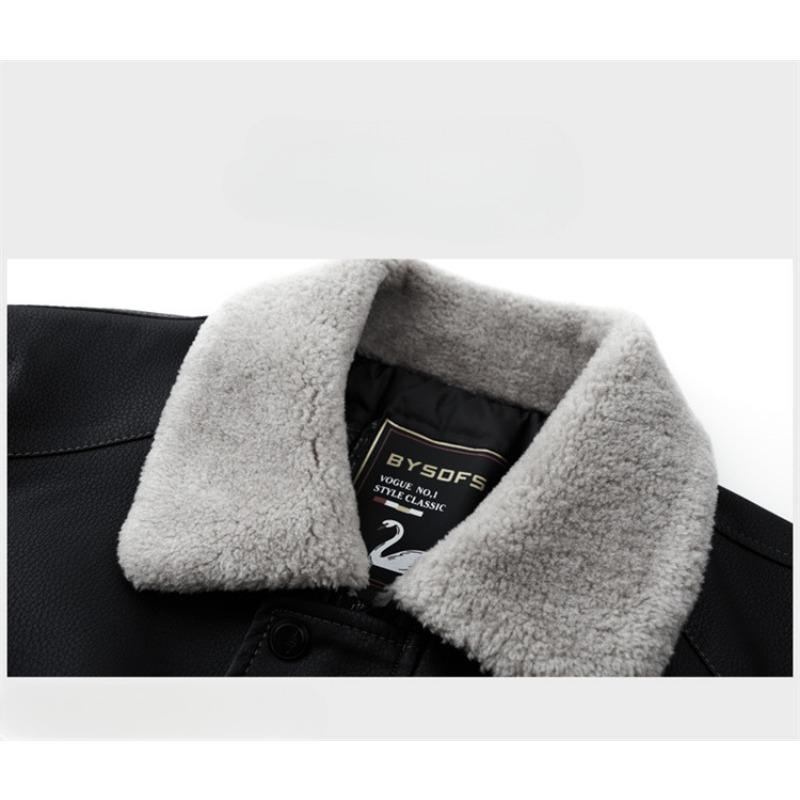 Пуховик из натуральной кожи, Мужская короткая приталенная куртка из овечьей шерсти с лацканами, зимняя кожаная куртка, модная