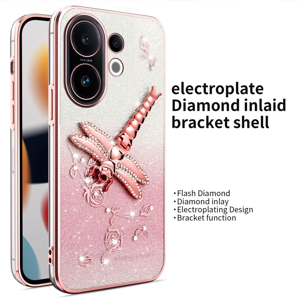 KADEM For vivo S30 5G Case Dragonfly Kickstand TPU Flowers Glitter Phone Cover