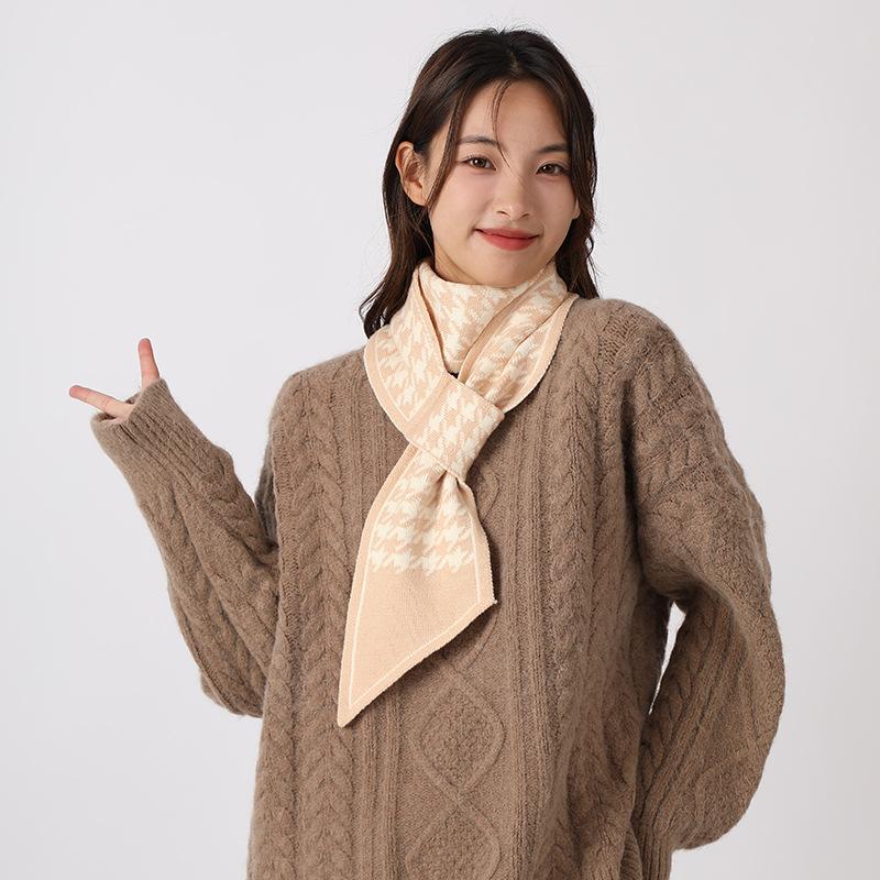 Neck Protection Small Scarf Women's Winter New Spring and Autumn Thousand Bird Grid Temperament Versatile Vertebral Neck Neck Cover Lazy Scarf