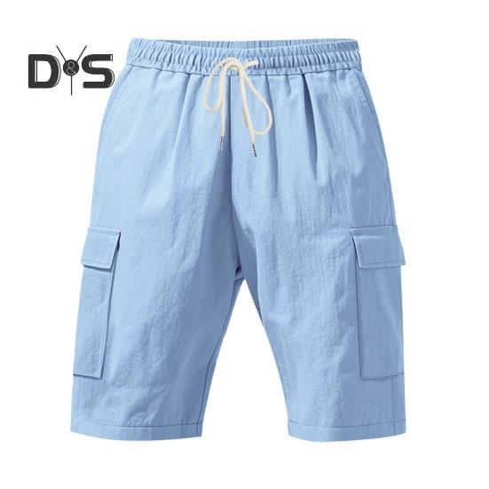 Мужские летние шорты, однотонные, повседневные, стандартного покроя, с эластичными поясами, завязками, дышащие, карго-шорты