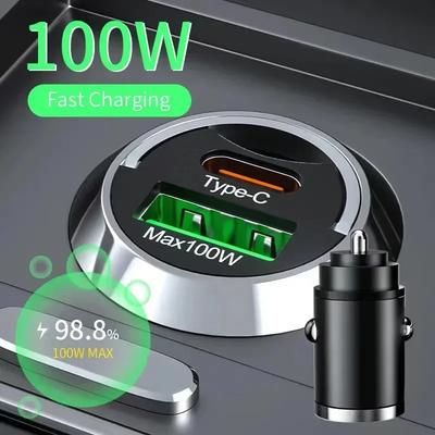 Скрытое мини 100/200 Вт автомобильное зарядное устройство Type C для быстрой зарядки в автомобиле для iPhone Huawei Xiaomi Samsung PD гнездо прикуривателя автомобильное зарядное устройство
