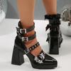Модная женская готическая обувь на платформе Мэри Джейн на высоком каблуке, туфли-лодочки из черной лакированной кожи на массивном каблуке, женская обувь в стиле панк с ремешком и металлической пряжкой