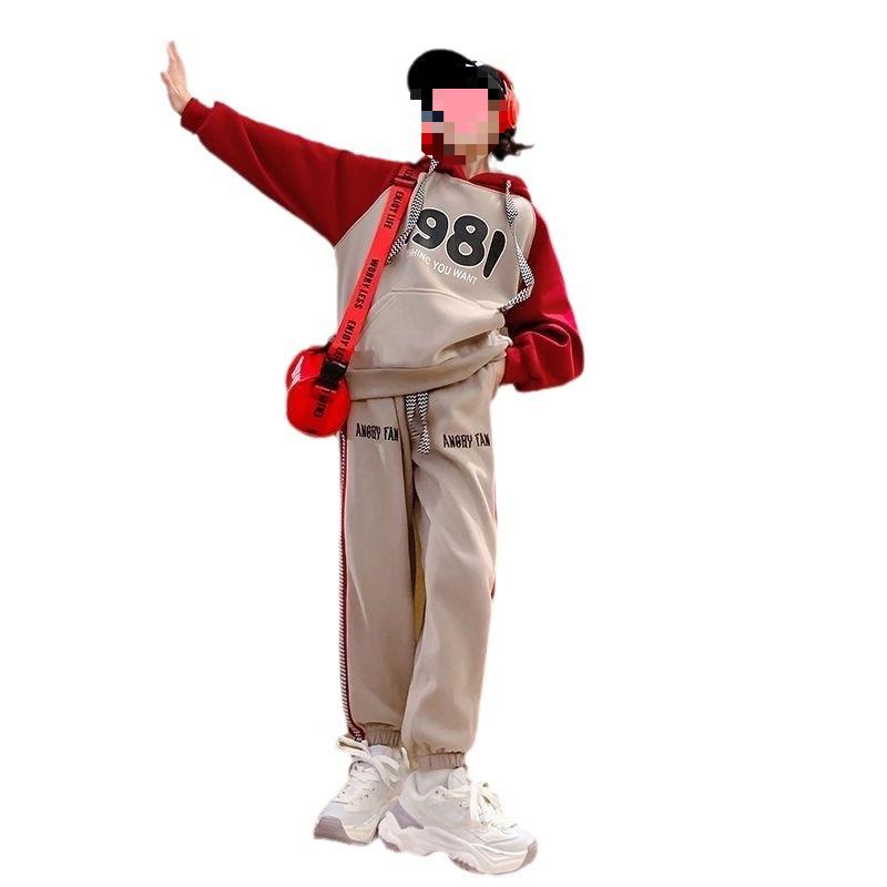 2024 Корейский Повседневный Девочковый Костюм на Весну/Осень: Свитшот с надписью и полосатые брюки для детей