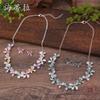 Color Oil Flower Stud Earrings Necklace Set, Versatile Women's Petal Neck Chain Stud Earrings.