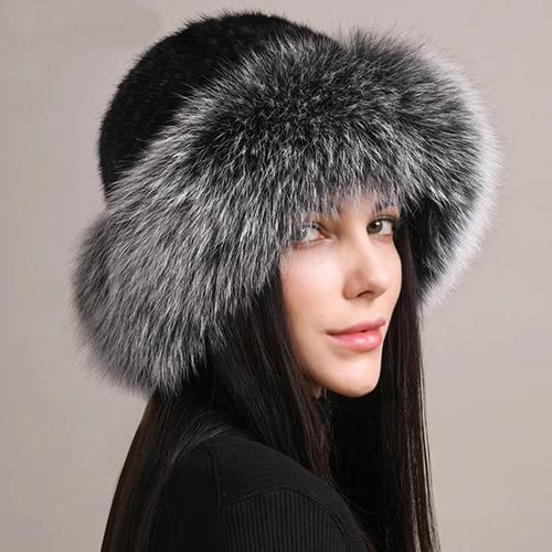 Новая шапка из натурального натурального норкового меха, роскошные женские вязаные шапки ручной работы, модные зимние головные уборы, теплые шапки из натурального лисьего меха
