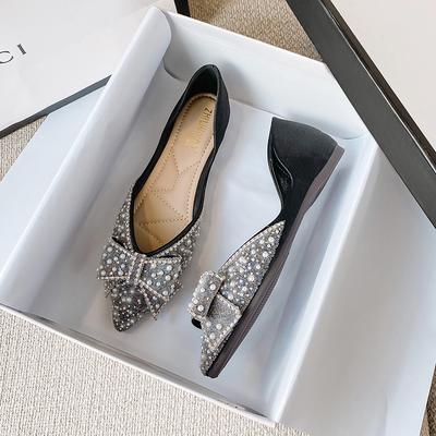 Женские туфли на плоской подошве 2025 новая весна с острым носком стразы вечерние одинарные туфли на мягкой подошве большого размера женская обувь 41-43 осенняя обувь