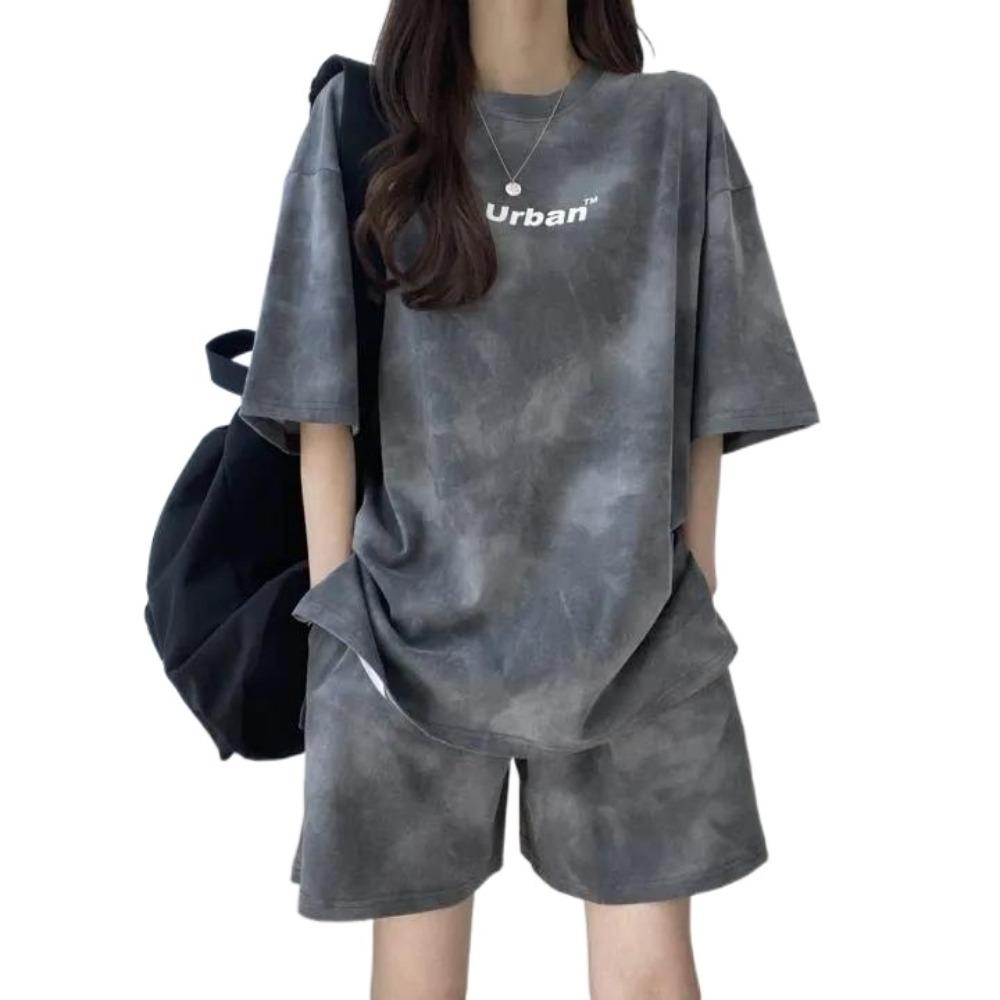 Письмо Двойной спортивный костюм Большой размер Летний свободный костюм Простая повседневная одежда Женщины Бег