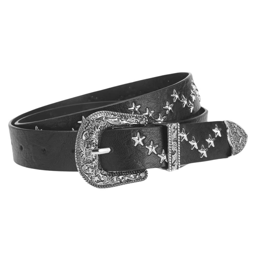 Solid Color Western Studded Belt Gothic Star Waistband Trouser Belt Y2K Punk Belt  Unisex