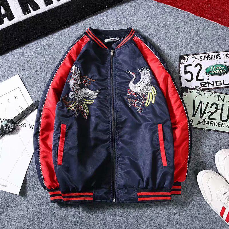 Crane Embroidered Unisex Baseball Jacket – Trendy & Youthful Style for Couples and Celebrities