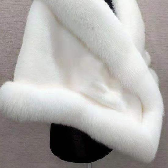 Thickened Warm Mink Fox Fluffy Cape Coat Solid Color Women Winter Faux Fur Shawl
