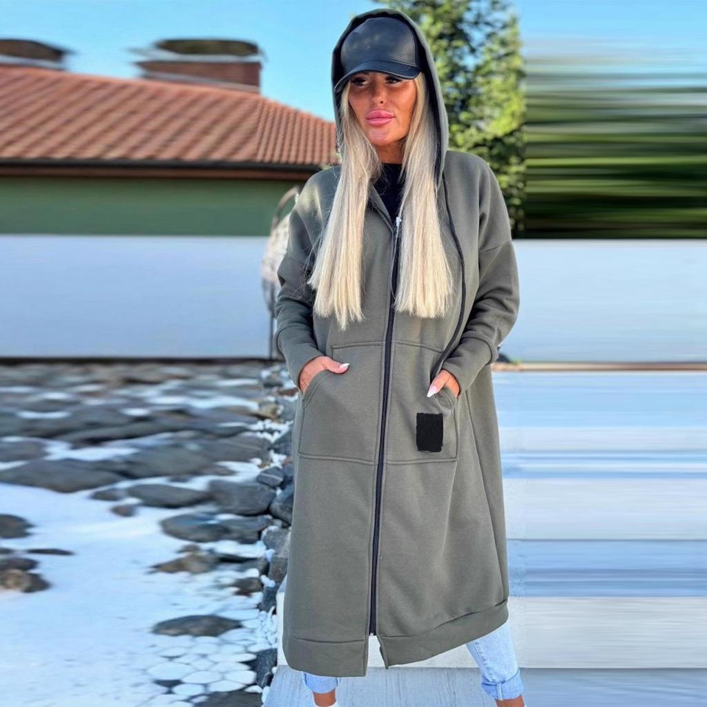 Женская модная куртка Повседневный однотонный кардиган с длинными рукавами Худи Длинное пальто